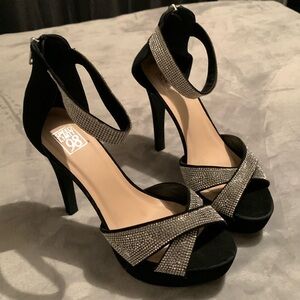 Black heels with rhinestones